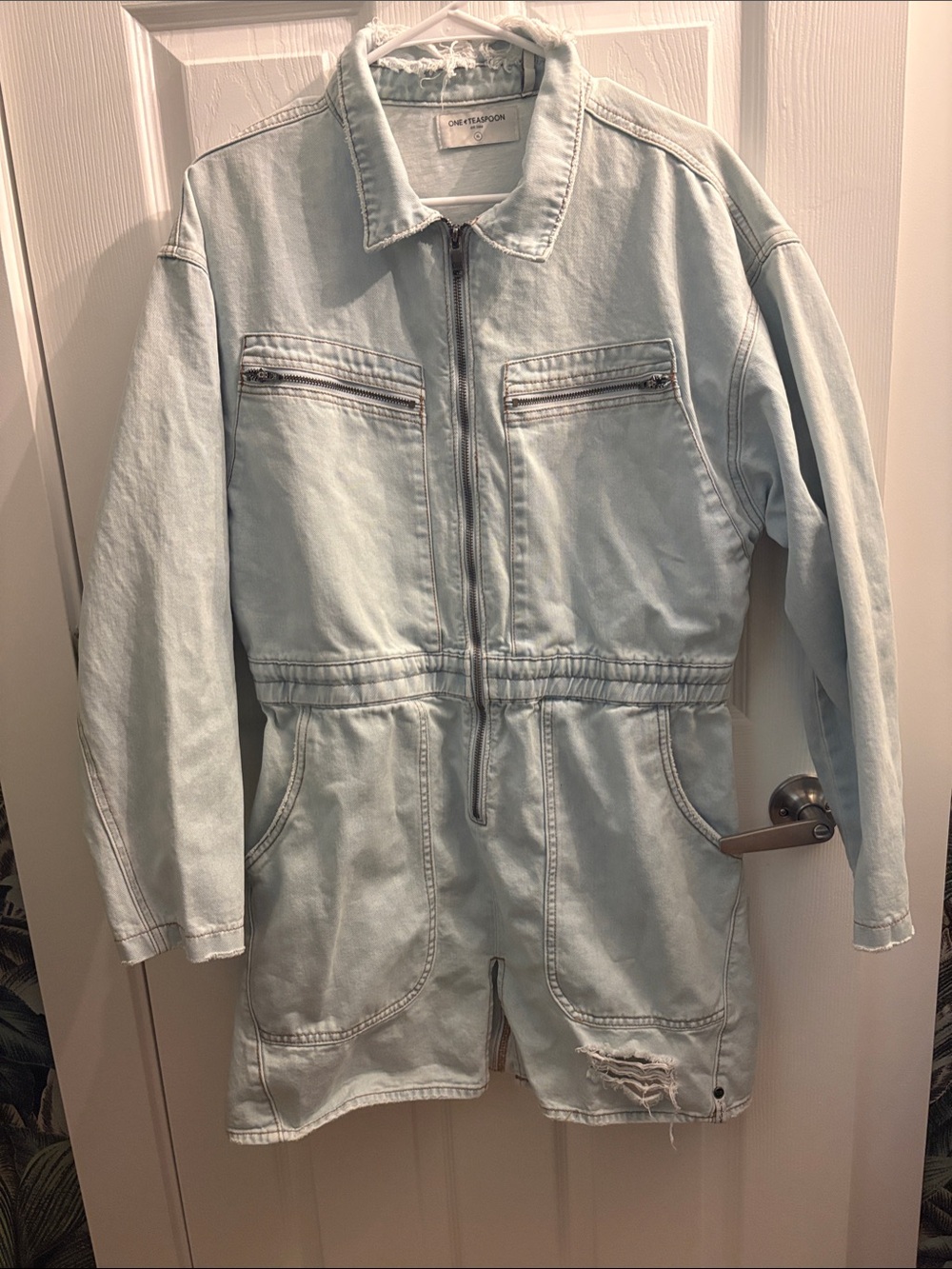 One Teaspoon Pale Blue Denim Zip Dress